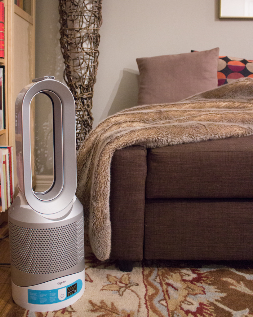 Dyson air purifier in basement living room